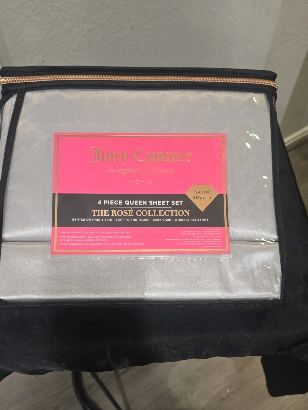 Juicy Couture Home The Rose Collection 4-PC Satin Queen Sheet Set- Silver Wister